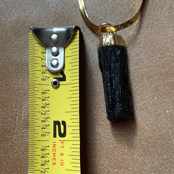 Tourmaline black crystal stone pendant charm necklace gold plated snake chain - Picture 7 of 8